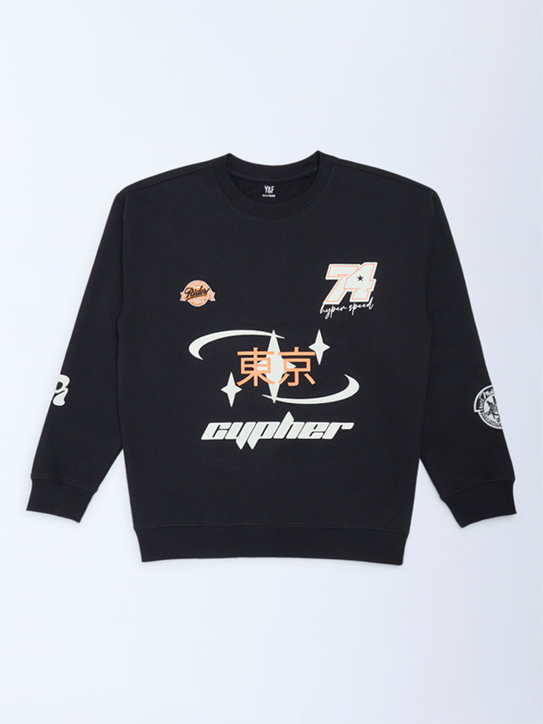 Boys Black Printed Cotton-Blend Sweatshirt