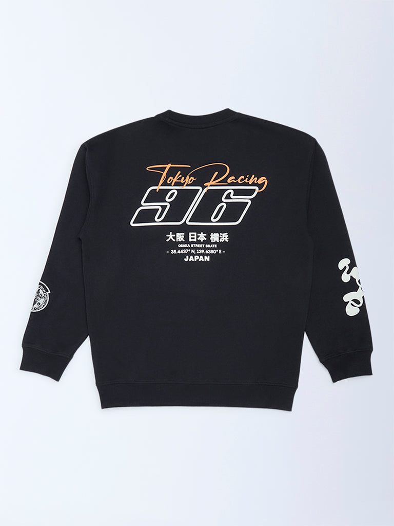 Boys Black Printed Cotton-Blend Sweatshirt