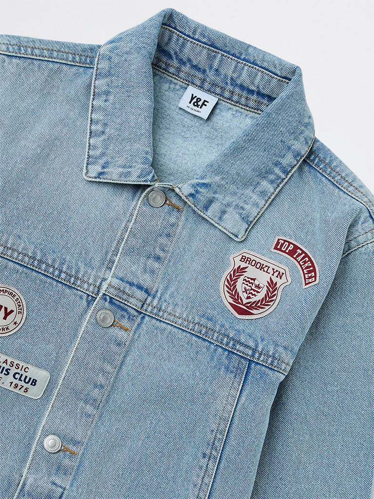 Y&F Kids Boys Blue Patch Detail Denim Jacket