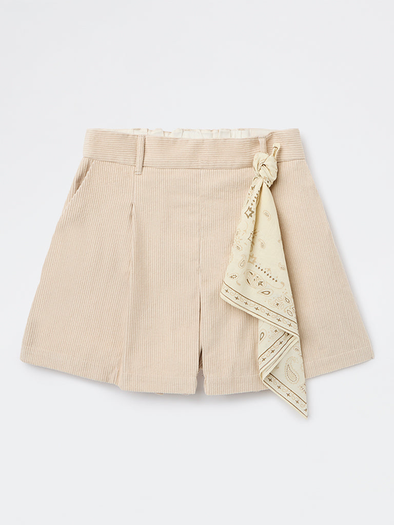 Girls Cream High-Rise Corduroy Skorts
