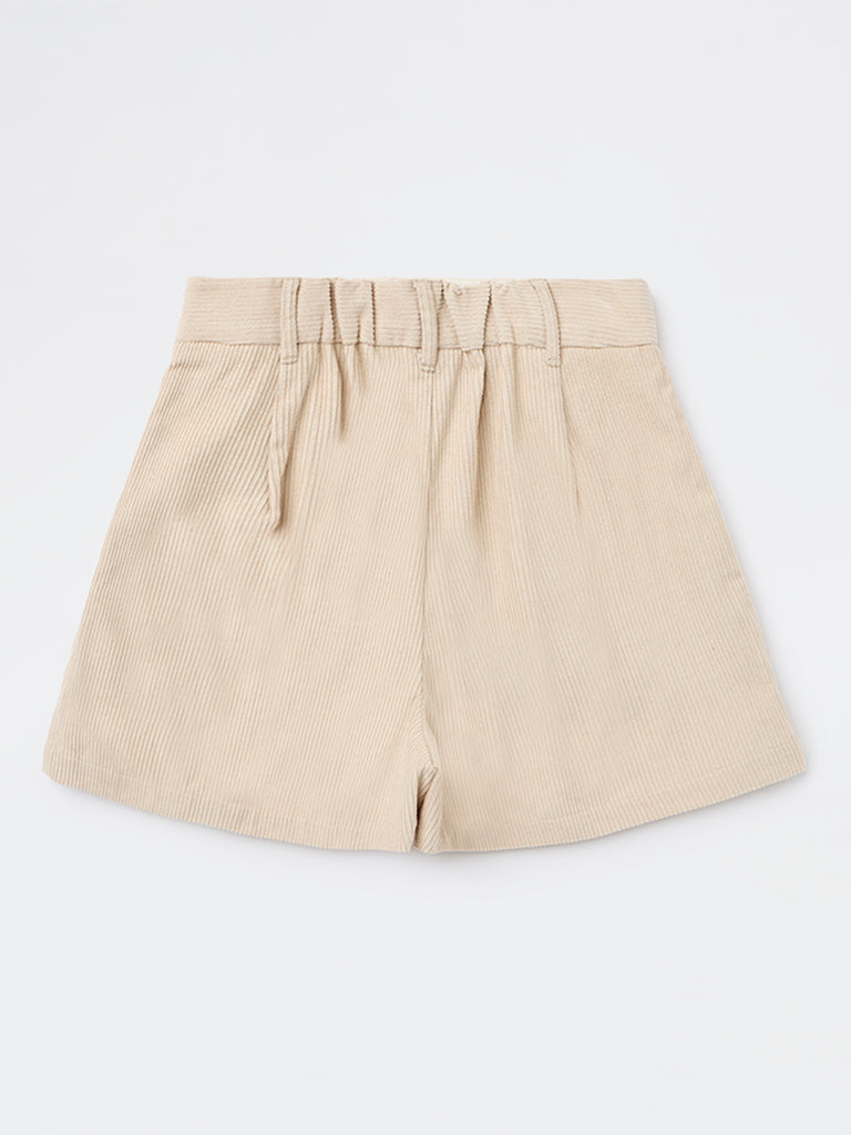 Girls Cream High-Rise Corduroy Skorts
