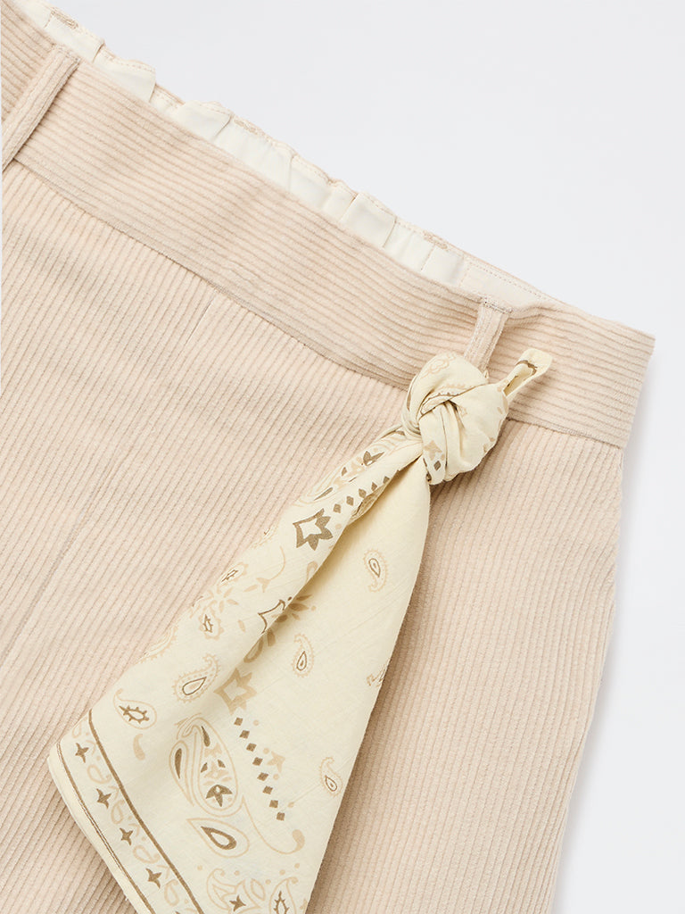 Girls Cream High-Rise Corduroy Skorts