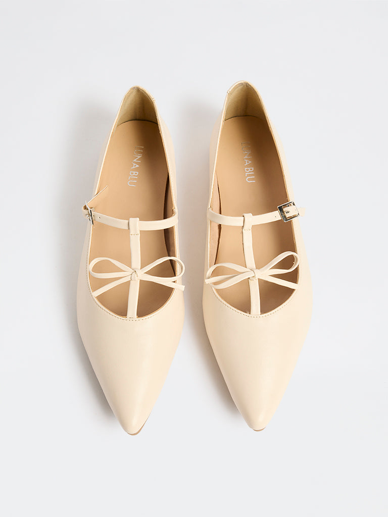 LUNA BLU Ivory Bow Detailed Mary Jane Shoes