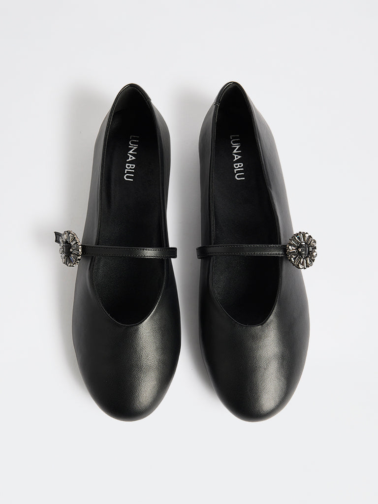 LUNA BLU Black Embellished Mary Jane Shoes