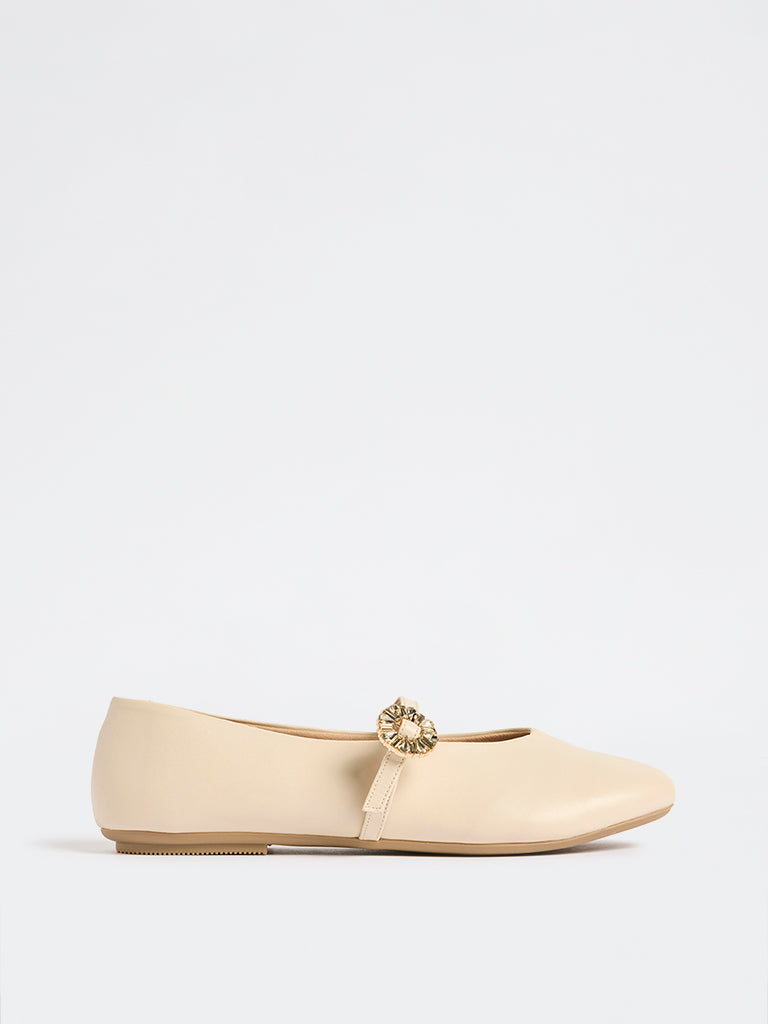 LUNA BLU Ivory Embellished Mary Jane Shoes