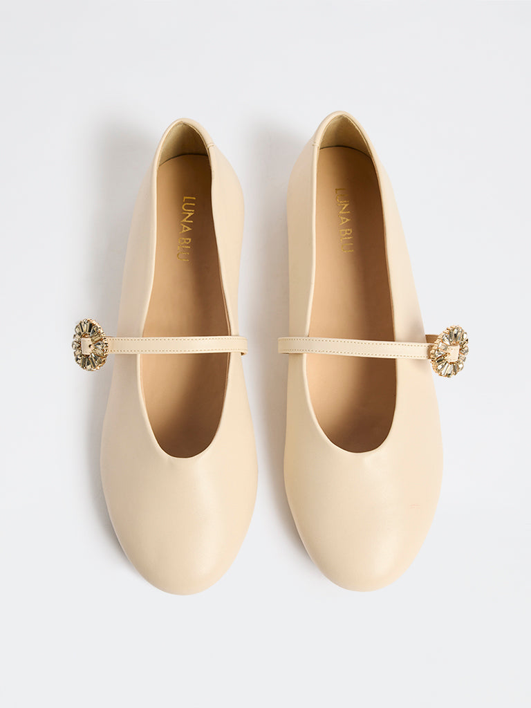 LUNA BLU Ivory Embellished Mary Jane Shoes