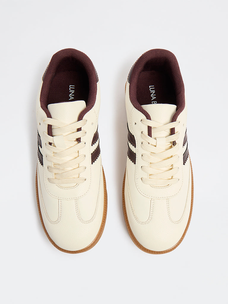 LUNA BLU Off-White Lace-Up Textured Sneakers