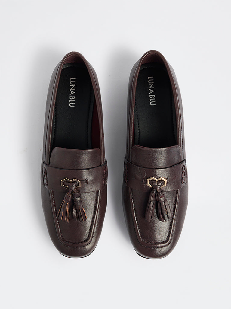 LUNA BLU Burgundy Tassel-Detailed Loafers