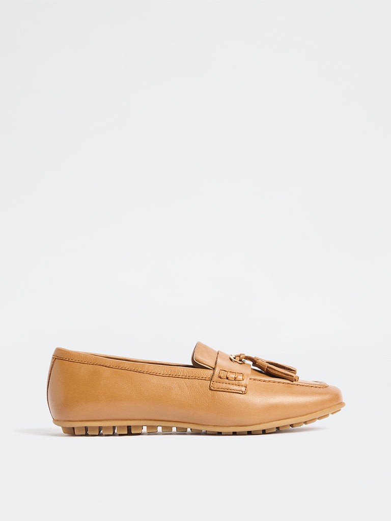 LUNA BLU Tan Tassel-Detailed Loafers