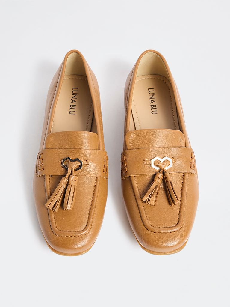 LUNA BLU Tan Tassel-Detailed Loafers