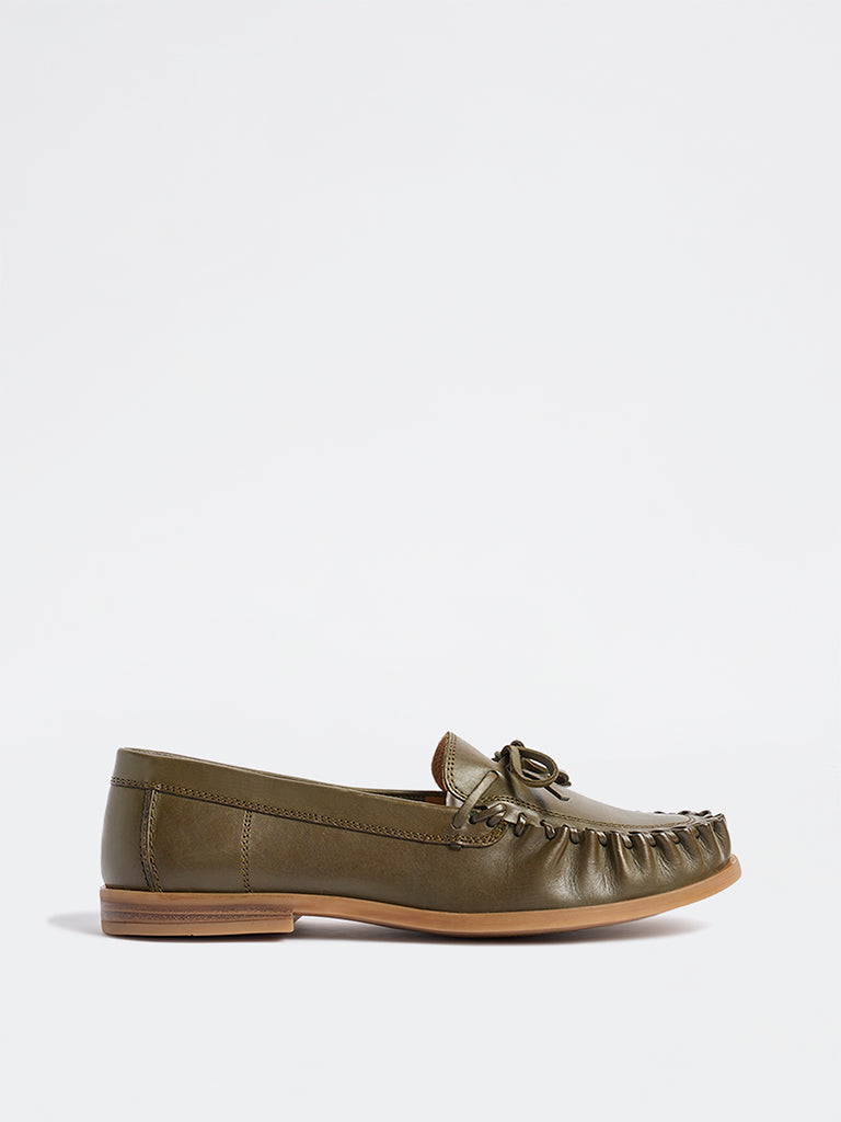 LUNA BLU Olive Bow-Detailed Loafers