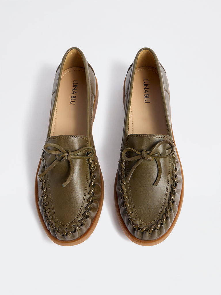 LUNA BLU Olive Bow-Detailed Loafers