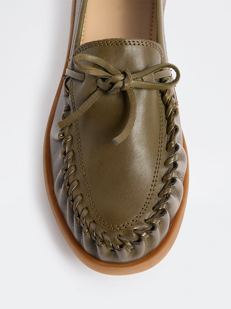 LUNA BLU Olive Bow-Detailed Loafers