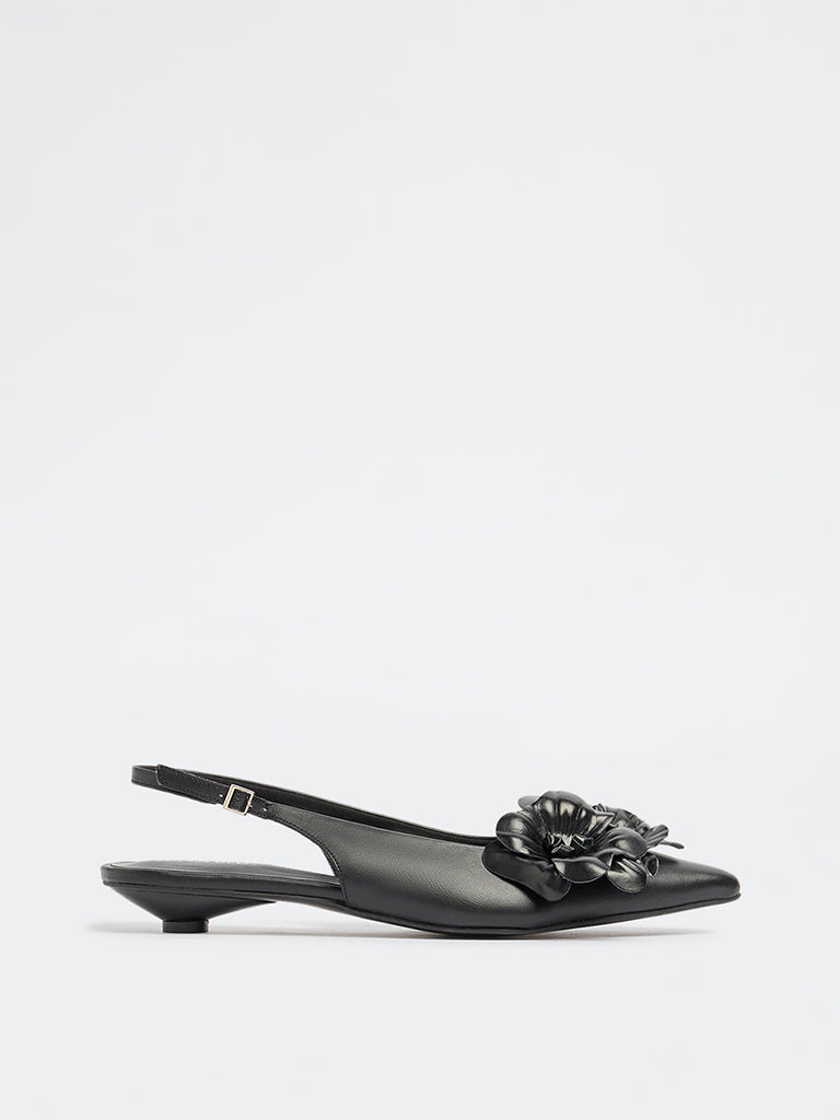 LUNA BLU Black Floral Detailed Pointed Toe Mules