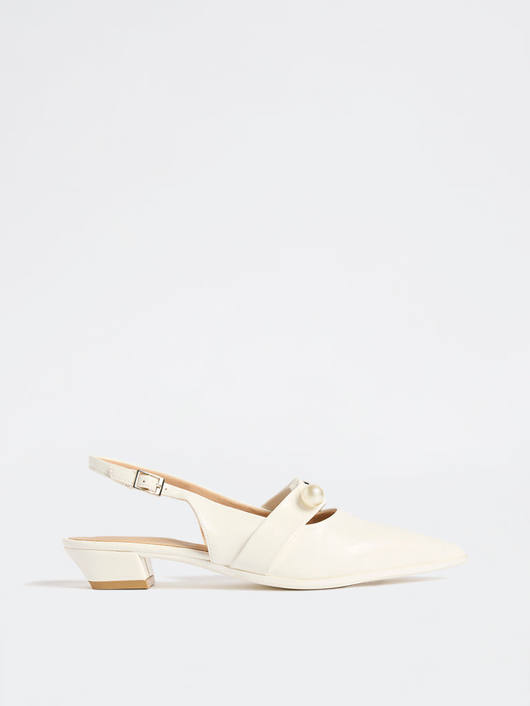 LUNA BLU White Pointed-Toe Slingback Mules