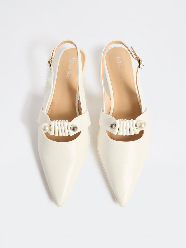LUNA BLU White Pointed-Toe Slingback Mules