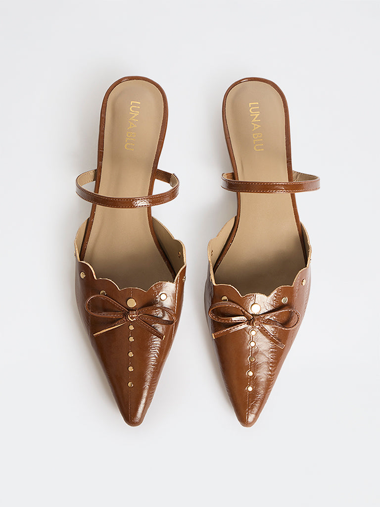 LUNA BLU Brown Pointed Toe Mules