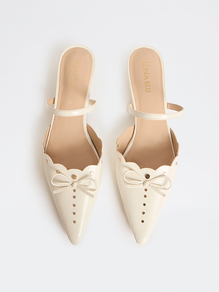 LUNA BLU Ivory Pointed Toe Mules