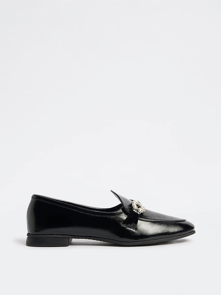 LUNA BLU Black Diamante Embellished Loafers