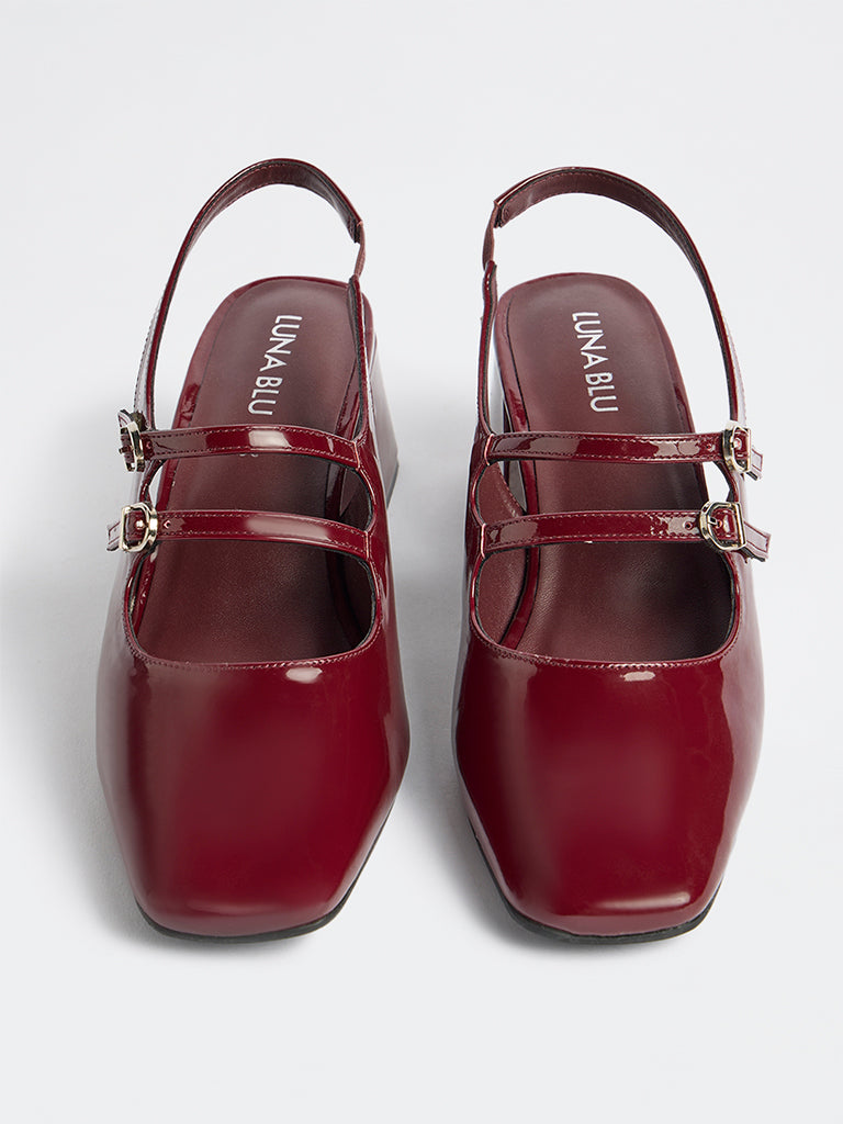 LUNA BLU Burgundy Block-Heel Mary Jane Shoes
