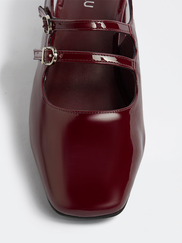 LUNA BLU Burgundy Block-Heel Mary Jane Shoes