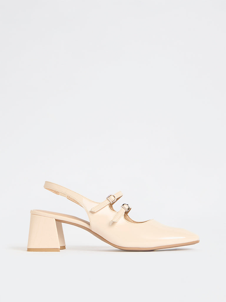 LUNA BLU Ivory Block-Heel Mules