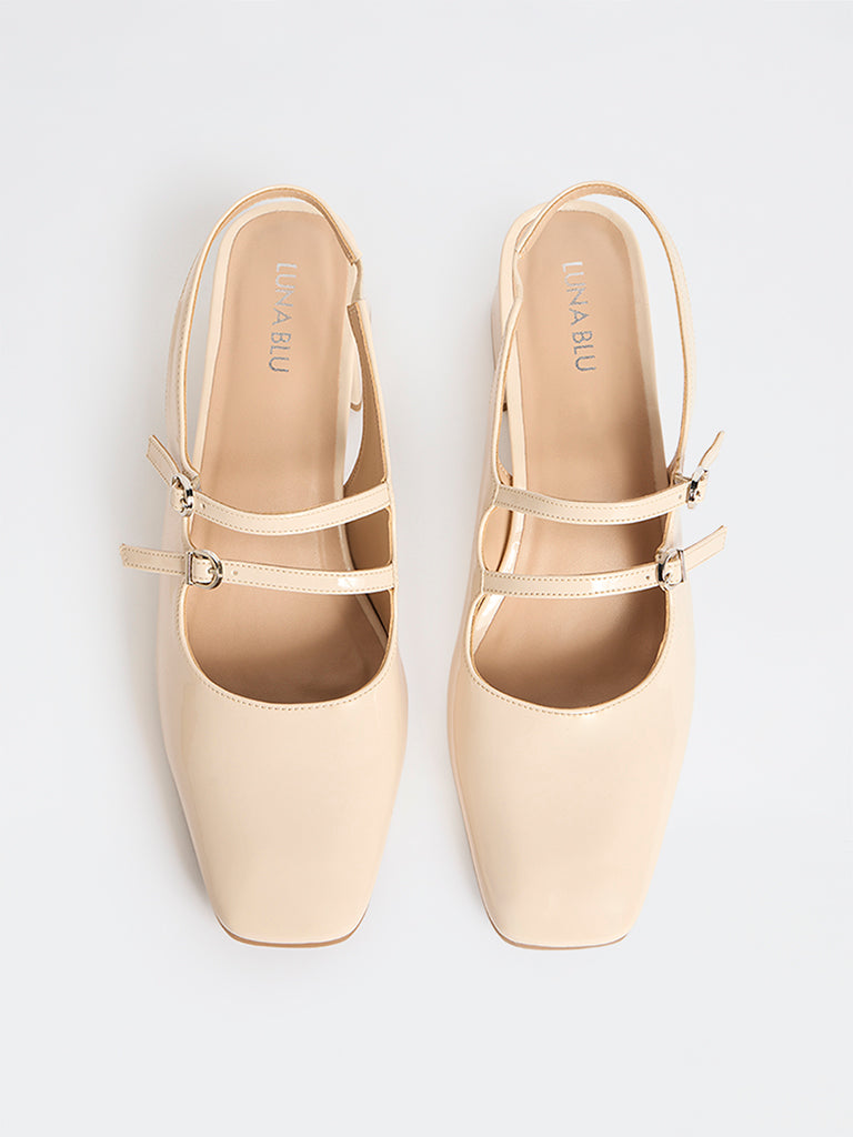 LUNA BLU Ivory Block-Heel Mules