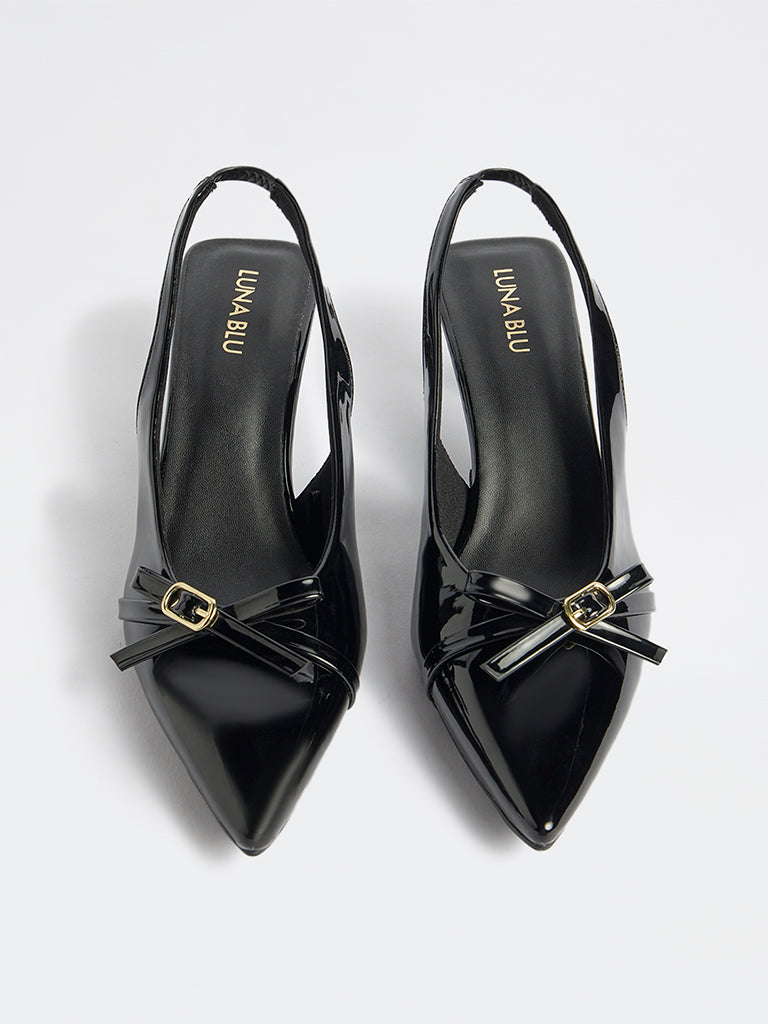 LUNA BLU Black Bow-Detail Slingback Heel Shoes