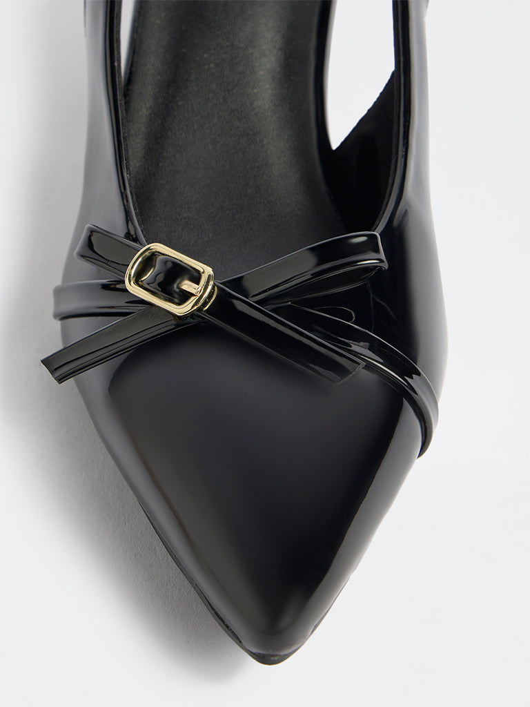 LUNA BLU Black Bow-Detail Slingback Heel Shoes