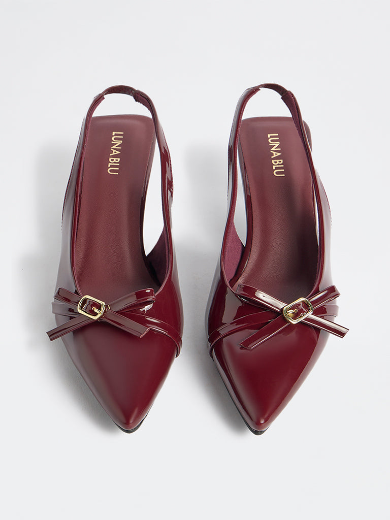 LUNA BLU Burgundy Bow-Detail Slingback Heel Shoes