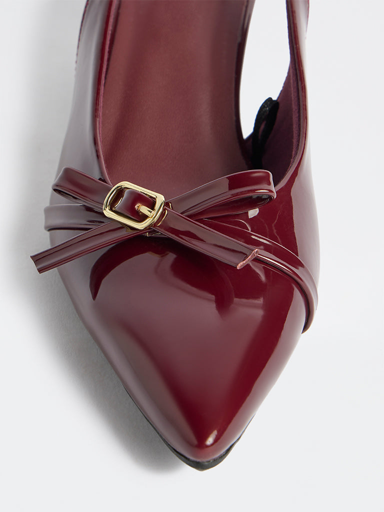 LUNA BLU Burgundy Bow-Detail Slingback Heel Shoes