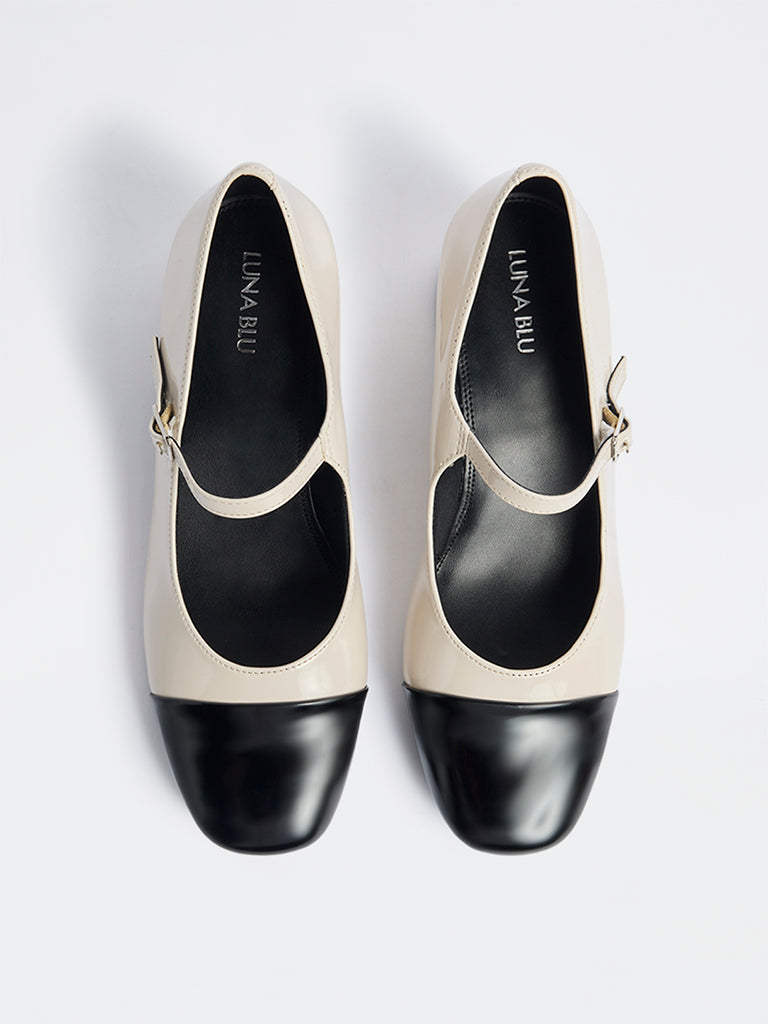 LUNA BLU Ivory Colour-Block Mary Jane Shoes