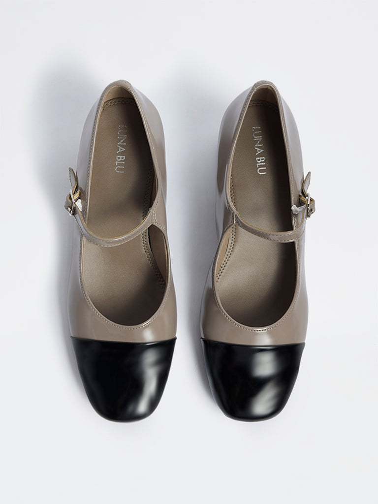LUNA BLU Taupe Colour-Block Mary Jane Shoes