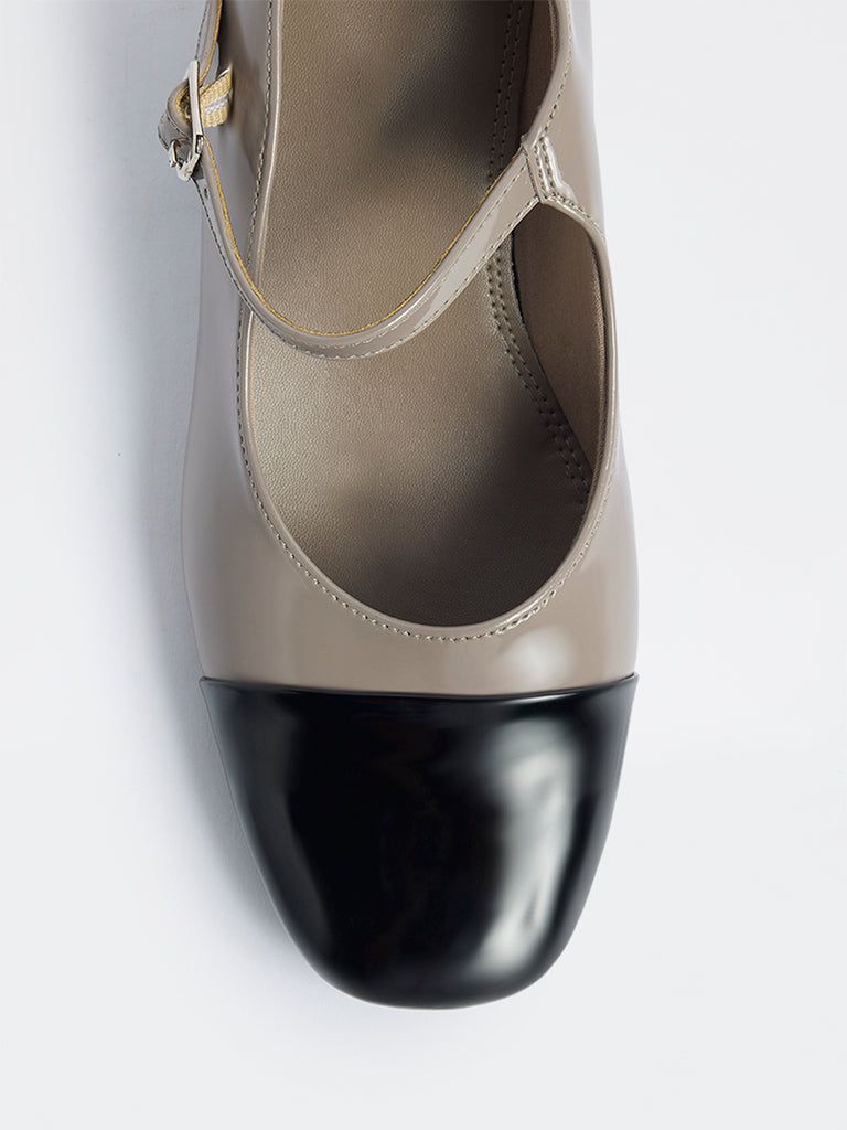 LUNA BLU Taupe Colour-Block Mary Jane Shoes