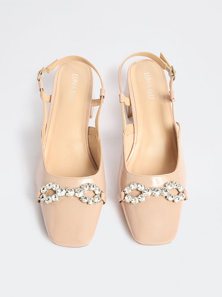 LUNA BLU Pink Diamante Embellished Slingback Mules