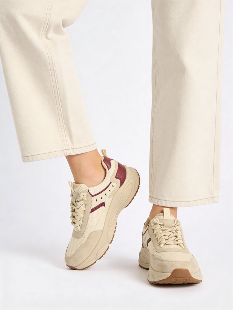 LUNA BLU Beige Suede-Detailed Lace-Up Sneakers