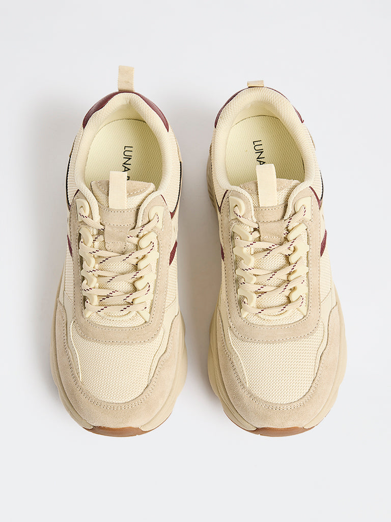 LUNA BLU Beige Suede-Detailed Lace-Up Sneakers