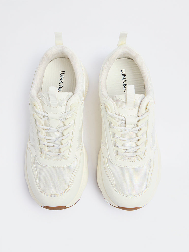 LUNA BLU White Mesh-Detailed Lace-Up Sneakers