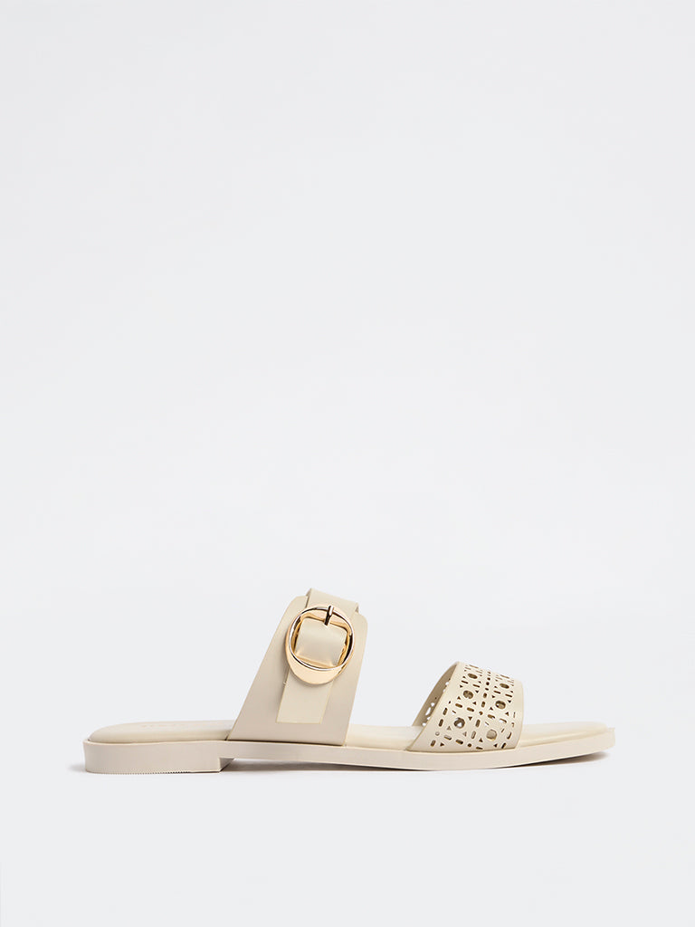 LUNA BLU Ivory Laser-Cut Sandals