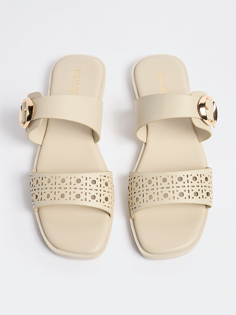 LUNA BLU Ivory Laser-Cut Sandals