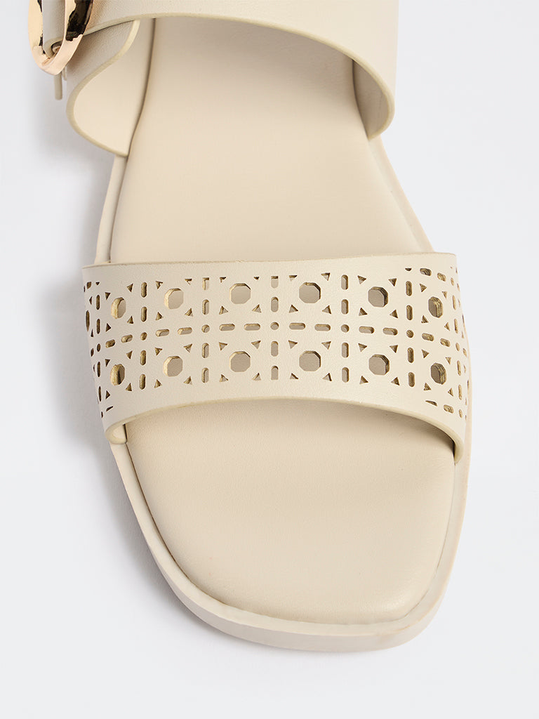 LUNA BLU Ivory Laser-Cut Sandals