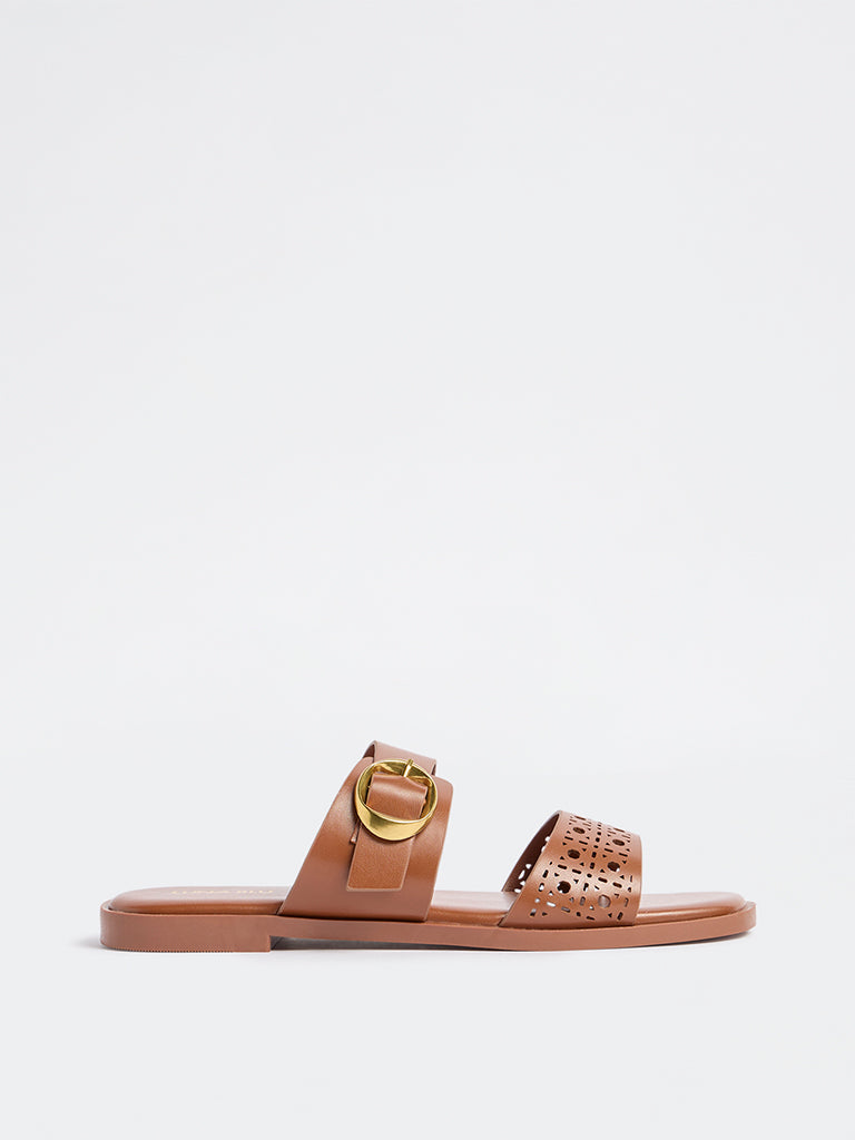 LUNA BLU Tan Laser-Cut Sandals