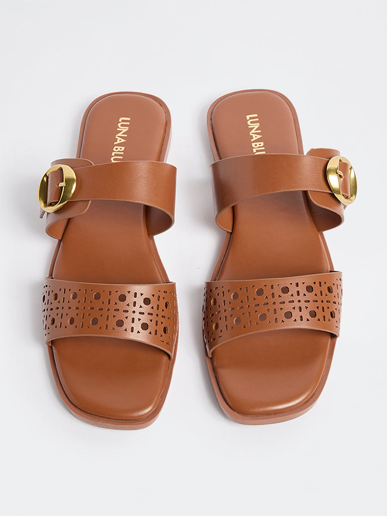 LUNA BLU Tan Laser-Cut Sandals