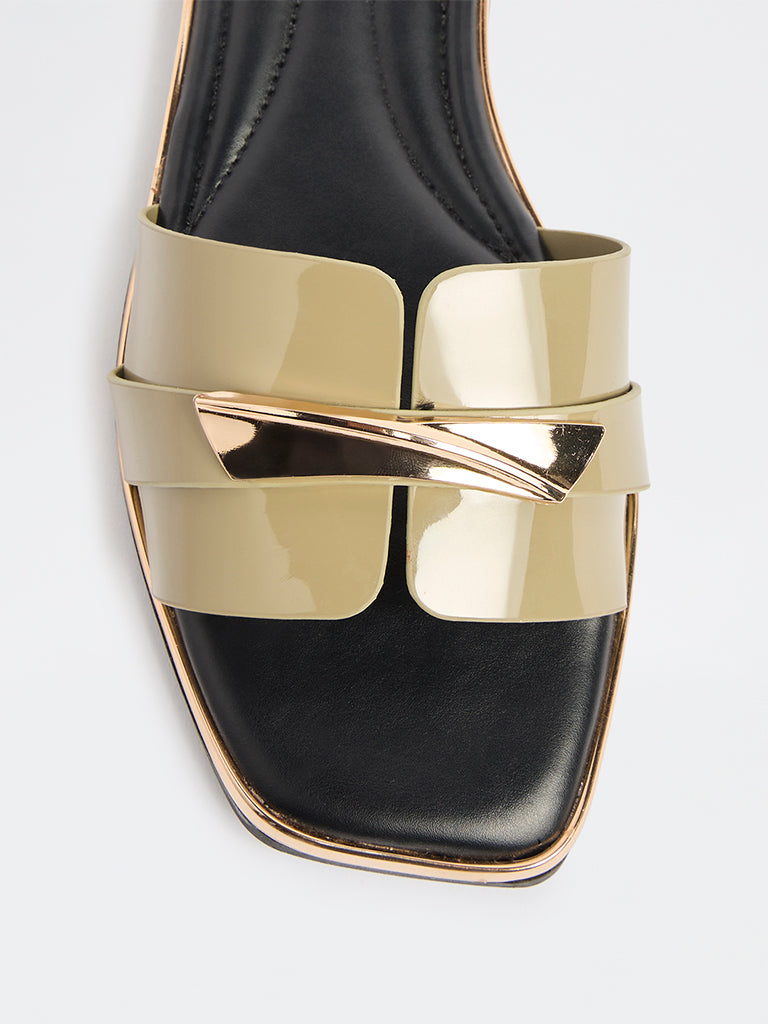 LUNA BLU Olive Metal-Detail Slides