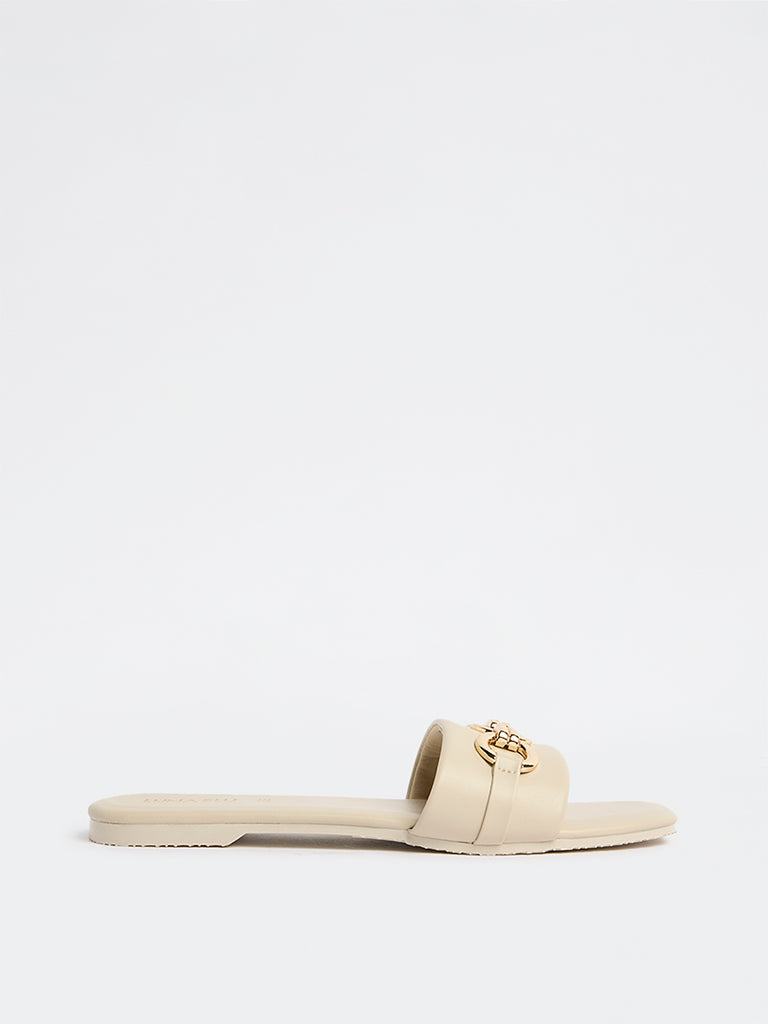 LUNA BLU Ivory Buckle-Detailed Slides