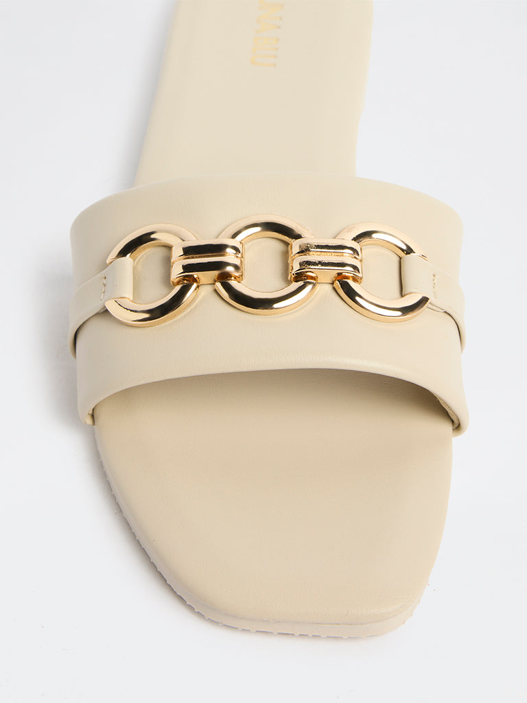 LUNA BLU Ivory Buckle-Detailed Slides