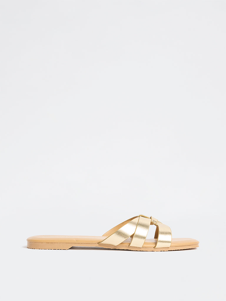 LUNA BLU Gold Interwoven Strap Slides