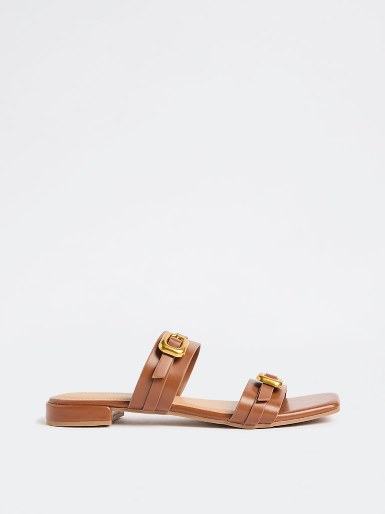 LUNA BLU Tan Buckle-Detailed Sandals
