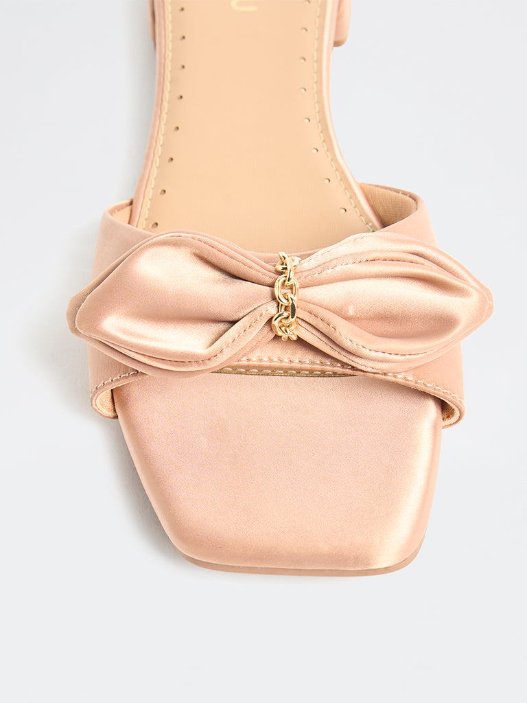 LUNA BLU Blush Pink Bow-Detailed Slides