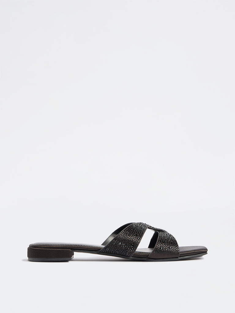 LUNA BLU Black Embellished Sandals